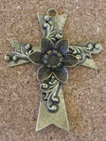 Croix fleurie bronze, 75x58mm