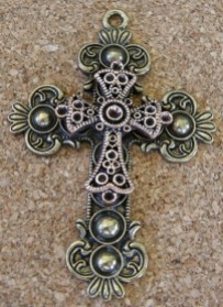 Croix double, croix de bronze superposée dune croix rosée, 75x52x8mm haut