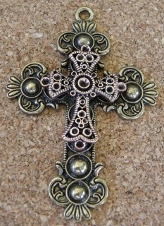 Croix double, croix de bronze superposée dune croix rosée, 75x52x8mm haut